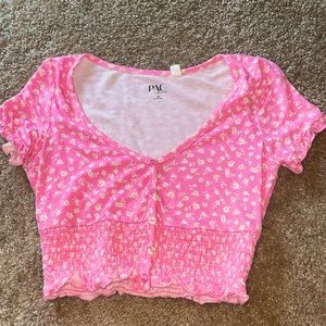Pink floral pacsun crop top ribbed